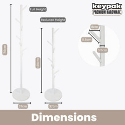Keypak Coat Stand With Round Base, 170Cm Wooden Freestanding Clothes Rack With 8 Hooks - White - thumbnail 4