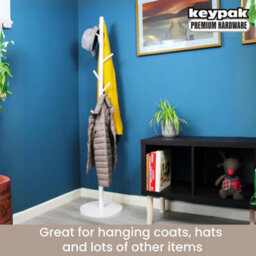 Keypak Coat Stand With Round Base, 170Cm Wooden Freestanding Clothes Rack With 8 Hooks - White - thumbnail 6