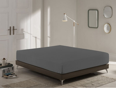 Homes & Linen Super Soft Brushed Microfiber Embossed Stripe Extra Deep Grey Fitted Sheet 40Cm Mattress Cover - image 1