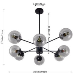 Living And Home 8-Head Modern Sputnik Chandelier Pendant Light, Smoky Gray Glass Shade - thumbnail 5