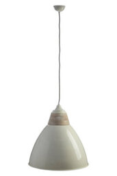 Orsina Extra Large White Pendant Light, Contemporary Bell-Shaped Ceiling Light, Style Iron Shade With Wood Accent