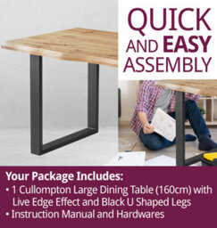 Hallowood Furniture Cullompton Large Dining Table (160Cm) With Live Edge Effect And Black U Shaped Legs - thumbnail 7