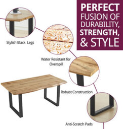 Hallowood Furniture Cullompton Large Dining Table (160Cm) With Live Edge Effect And Black U Shaped Legs - thumbnail 2