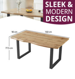 Hallowood Furniture Cullompton Large Dining Table (160Cm) With Live Edge Effect And Black U Shaped Legs - thumbnail 3