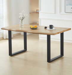 Hallowood Furniture Cullompton Large Dining Table (160Cm) With Live Edge Effect And Black U Shaped Legs