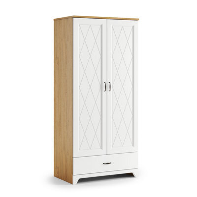 Heze Furniture Provenza 2 Door Premium Wardrobe Rustic Style - Stone Oak / White Matt - image 1