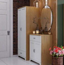 Heze Furniture Provenza 2 Door Premium Wardrobe Rustic Style - Stone Oak / White Matt - thumbnail 3