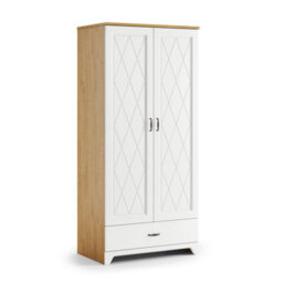 Heze Furniture Provenza 2 Door Premium Wardrobe Rustic Style - Stone Oak / White Matt - thumbnail 1