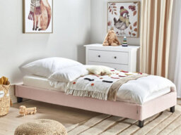 Beliani Bed Without Headboard Boucle Roanne 90 X 200 Cm (Eu Single) Pastel Pink - thumbnail 2