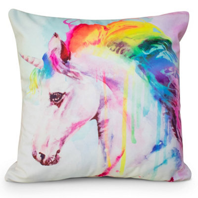 Velosso Whimsical Unicorn Print Micro Mink Cushion, Vibrant Decor Sofa And Bedroom Cushion With Zip Closure - Multicolour