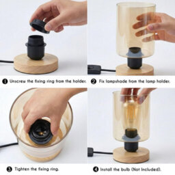 Ledsone Wooden Bedside Lamp With Amber Glass Shade E27 Plug In 2M Cable On Off Switch For Bedroom Or Living Room Ambient - thumbnail 4