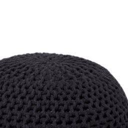 Beliani Black Knitted Cotton Pouf Ottoman 50Cm X 35Cm Round - Eps Bead Filled - thumbnail 1