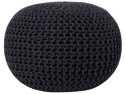 Beliani Black Knitted Cotton Pouf Ottoman 50Cm X 35Cm Round - Eps Bead Filled - thumbnail 3