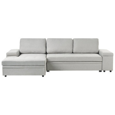 Beliani Corner Sofa Bed 3 Seater Hrisey With Storage Faux Linen Light Grey Right Hand - image 1
