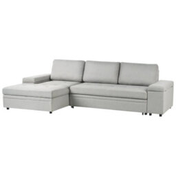 Beliani Corner Sofa Bed 3 Seater Hrisey Faux Linen Light Grey With Storage Right Hand - thumbnail 5