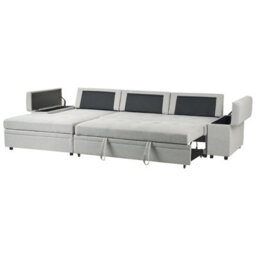 Beliani Corner Sofa Bed 3 Seater Hrisey Faux Linen Light Grey With Storage Right Hand - thumbnail 6