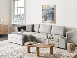 Beliani Corner Sofa Bed 3 Seater Hrisey Faux Linen Light Grey With Storage Right Hand - thumbnail 2