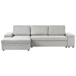 Beliani Corner Sofa Bed 3 Seater Hrisey Faux Linen Light Grey With Storage Right Hand - thumbnail 1