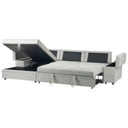 Beliani Corner Sofa Bed 3 Seater Hrisey Faux Linen Light Grey With Storage Right Hand - thumbnail 7