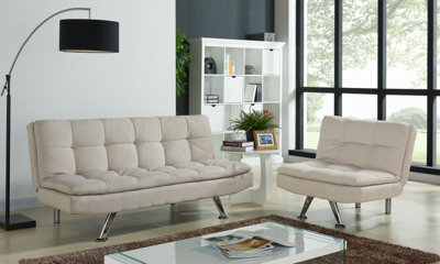 Home Detail Kingston Padded Sofa Bed Fabric 3 Seater Padded Sofabed Suite Chrome Legs Cube Design New, Cream