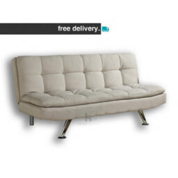 Home Detail Kingston Padded Sofa Bed Fabric 3 Seater Padded Sofabed Suite Chrome Legs Cube Design New, Cream - thumbnail 4