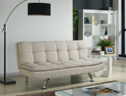 Home Detail Kingston Padded Sofa Bed Fabric 3 Seater Padded Sofabed Suite Chrome Legs Cube Design New, Cream - thumbnail 3