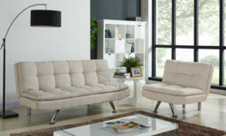 Home Detail Kingston Padded Sofa Bed Fabric 3 Seater Padded Sofabed Suite Chrome Legs Cube Design New, Cream - thumbnail 1