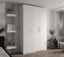 Arte Elegant White Inova 3 Hinged Door Wardrobe W1500mm H2370mm D470mm - Versatile Storage Solution With Gold Vertical Handles - thumbnail 2