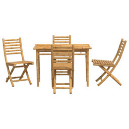 Walplus 5 Piece Garden Outdoor Dining Set Suitable For Backyard, Patio  Bamboo - Cushion Not Included - thumbnail 3