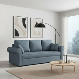 Olimpia 3 Seater Fabric Sofa Bed With Storage Modern Design Multiple Colours Light Blue