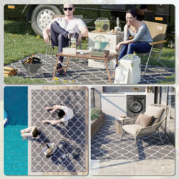 Outsunny Reversible Waterproof Outdoor Rug W/ Carry Bag, 182 X 274 Cm, Grey - thumbnail 5