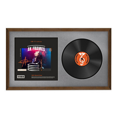 "30X17"" Walnut Classic Vinyl Record Frame With Mid Grey Mount For 12 Inch Lp Album Cover & Disc - Ak Frames" - image 1
