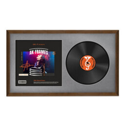 "30X17"" Walnut Classic Vinyl Record Frame With Mid Grey Mount For 12 Inch Lp Album Cover & Disc - Ak Frames"