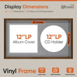 "30X17"" Walnut Classic Vinyl Record Frame With Mid Grey Mount For 12 Inch Lp Album Cover & Disc - Ak Frames" - thumbnail 2