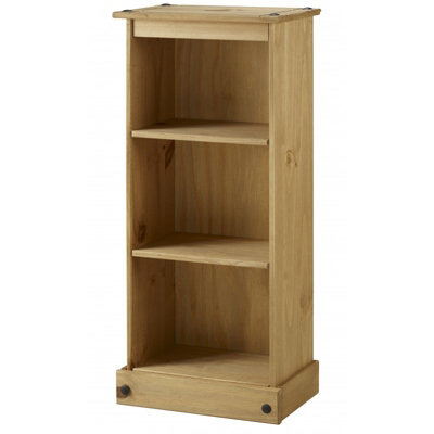 Mercers Furniture Corona Low Narrow Bookcase Slim Small Display Storage Solid Pine Wood With Mexican Styling Pine - image 1