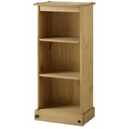 Mercers Furniture Corona Low Narrow Bookcase Slim Small Display Storage Solid Pine Wood With Mexican Styling Pine - thumbnail 1