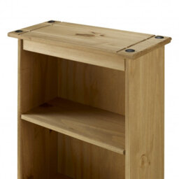 Mercers Furniture Corona Low Narrow Bookcase Slim Small Display Storage Solid Pine Wood With Mexican Styling Pine - thumbnail 3