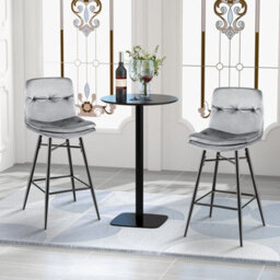 Gainoom Set Of 2 Grey Bar Stools Velvet Counter Height Chair Upholstered High Dining Chairs - thumbnail 3