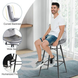 Gainoom Set Of 2 Grey Bar Stools Velvet Counter Height Chair Upholstered High Dining Chairs - thumbnail 6