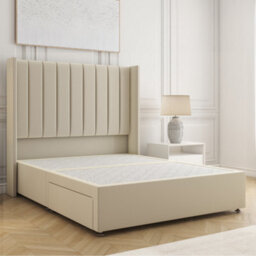 Bsspoke Hannah Divan Bed Set Cream Plush Velvet With 54Inch Headboard & No Drawers No Mattress In Single Double King 4Ft 6Ft