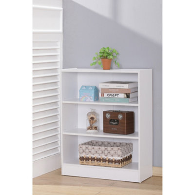 Home Treats Bookshelf 3 Tier White Wooden Shelving Display Wide Open Low Bookcase For Home Living Room Office Bedroom Furniture - image 1