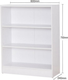 Home Treats Bookshelf 3 Tier White Wooden Shelving Display Wide Open Low Bookcase For Home Living Room Office Bedroom Furniture - thumbnail 2