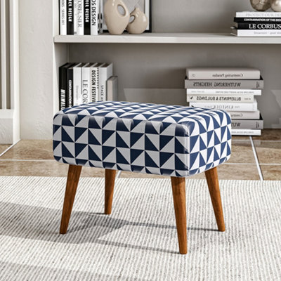 Living And Home Mid Century Patterned Linen Upholstered Footstool With Walnut Legs W 485 X D 300 X H 415 mm - image 1