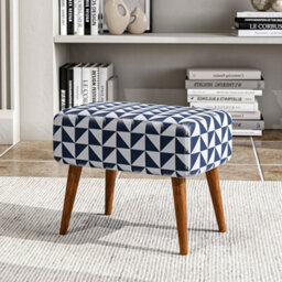 Living And Home Mid Century Patterned Linen Upholstered Footstool With Walnut Legs W 485 X D 300 X H 415 mm - thumbnail 1