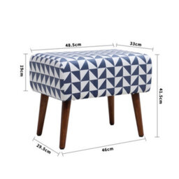 Living And Home Mid Century Patterned Linen Upholstered Footstool With Walnut Legs W 485 X D 300 X H 415 mm - thumbnail 2