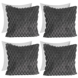 OHS 4 Pack Waffle Faux Fur Filled Cushion Covers, Charcoal - 45 X 45Cm
