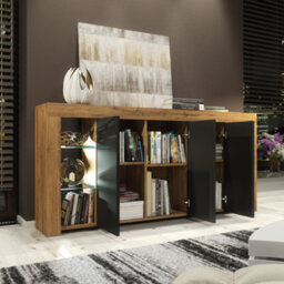 Sideboard Tv Unit Display Cabinet Cupboard Tv Stand Living Room Matte Doors - Oak & Black - thumbnail 3