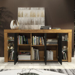 Sideboard Tv Unit Display Cabinet Cupboard Tv Stand Living Room Matte Doors - Oak & Black - thumbnail 4