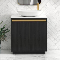 Royal Bathrooms Orion 800mm Hale Black Floor Standing Plain White Countertop Vanity Unit 2 Door With Cesar Basin & Brushed Brass Accent Trim - thumbnail 1