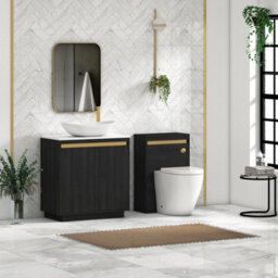 Royal Bathrooms Orion 800mm Hale Black Floor Standing Plain White Countertop Vanity Unit 2 Door With Cesar Basin & Brushed Brass Accent Trim - thumbnail 3